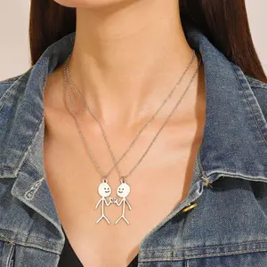 New Cute and Fun Cartoon Stickman Pendant with Distinctive and Funny Personality for Men and Women Couples Trendy Stainless Steel Necklace
