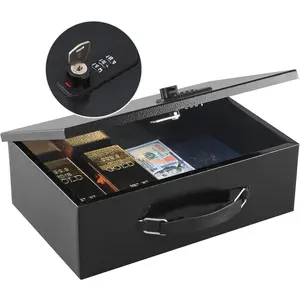 Fireproof Lock Box for Documents, Dual Combination and Key Lock  with Carrying Handle, Metal  Safe Box to Keep Personal Items,Documents, Exterior 12.8" x 8.4" x 4.5", Black