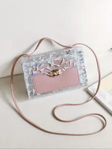 Waterproof Colorblock Sequins Transparent Square Bag, Flip-Top Handbag, Women's Fashion Coin Purse, Crossbody Bag, Perfect for Dating, Commuting, Travel