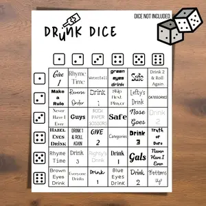 Drunk Dice Drinking Game Card, Interactive Dice Instruction Board Game, Fun Adult Party Prop, Creative Table Game for Bar/family Gatherings