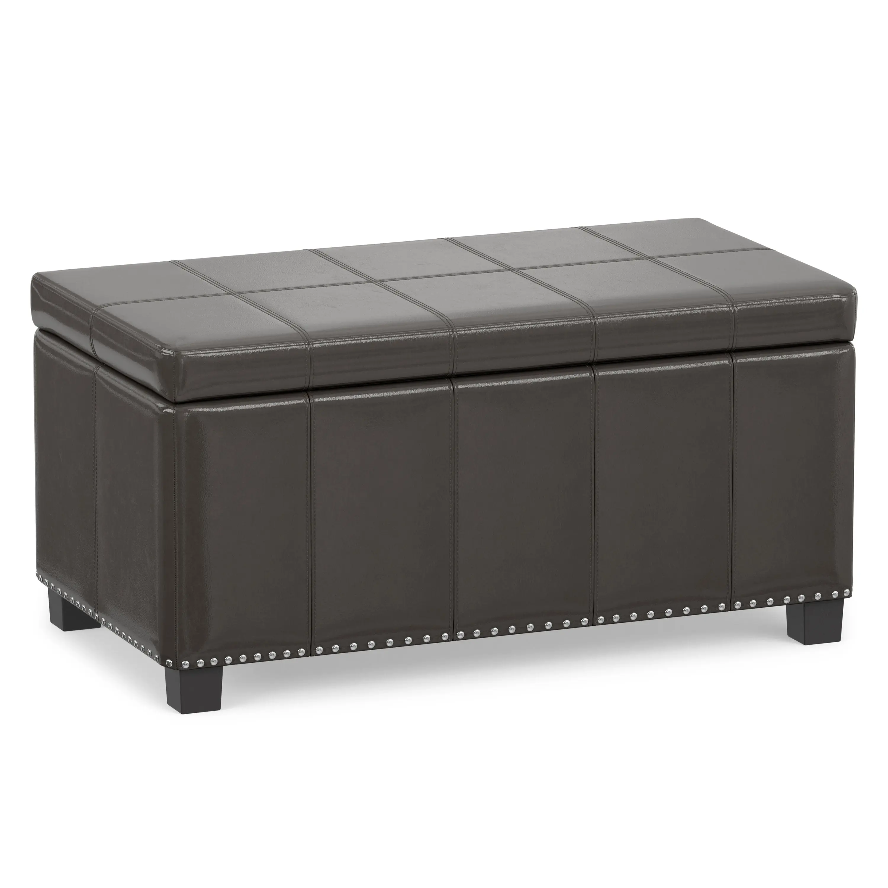 Simpli Home Amelia Modern Rectangular Storage Ottoman - Vegan Leather Indoor Furniture Stool & Bench