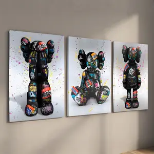 Set of 3 Stylish Graffiti Hypebeast Posters: Printable Bear Bricks Kaw Posters, Perfect Wall Decor Addition Box Frames