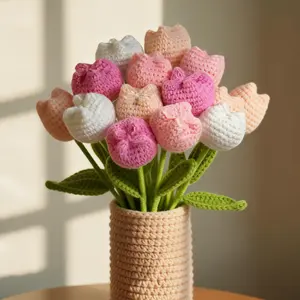 Crochet Tulips without Vase, Graduation Gifts, Artificial Flower Bouquet, Room Decor for Girls, Fall Room Decor, Funky Room Decor, Birthday gift