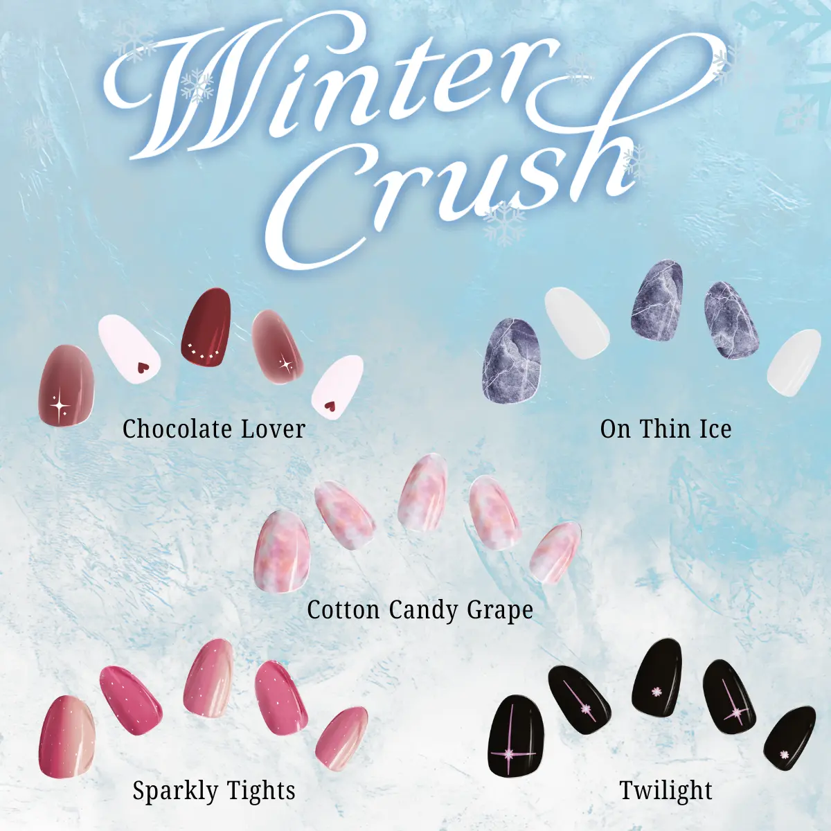 Kijibae Winter Crush Collection Semi Cured Gel Nail Strips Long Lasting Nail Sticker