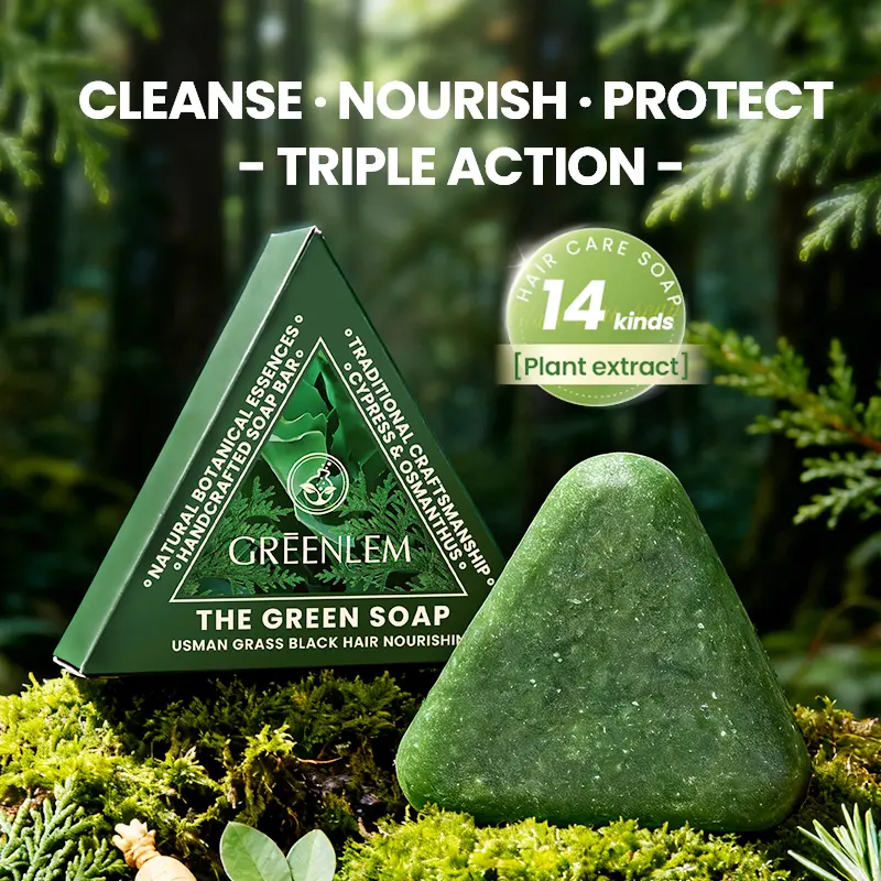 GREENLEM Anti Hair Loss Shampoo Bar 120g - 14 Herbal Extracts Usma Grass Polygonum Multiflorum Tea Tree 2-in-1 Cleansing Nourishing Oil Control for Growth Gentle Hair Care & Thickening Conditioner Haircare Cleanser