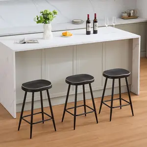 Counter Stools Set of 3, Modern 24 inch Counter Height Stools, Black Faux Leather Backless Barstools for Kitchen Island (Black, 3 PCS 24'' Height)
