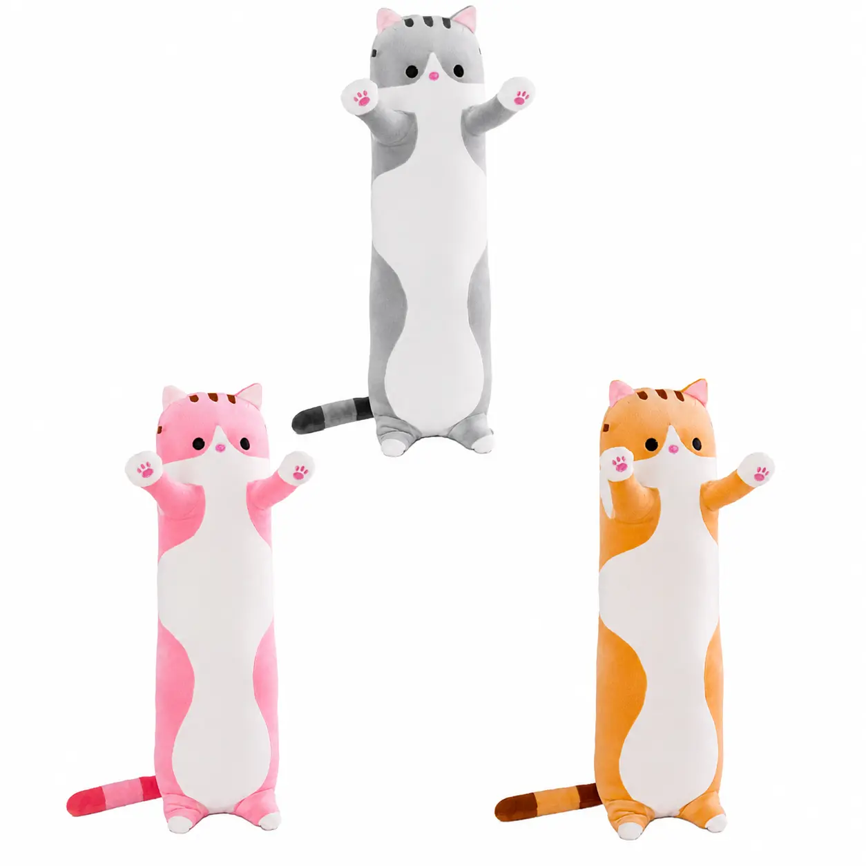CHUBBYJOY Cute Long Cat Plush Pillow for Kids Adults Popular Stuffed Animal Soft Stuffed Cat Body Pillow with Paw Details, Kawaii Cat Hugging Pillow for Bedroom Sofa Dorm, Birthday Gift for Girls Cat Lovers, 20/27/35/43/51/59 Inch