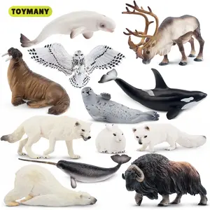 TOYMANY 12PCS 4-7in Large PVC Polar Animal Figurines Set, Plastic Arctic Toy Figures for Preschoolers Including Polar Bear, Reindeer, Musk Ox, Narwhal, Orca, Walrus, Caribou, Cake Toppers for Kids’ Christmas Birthday Gifts
