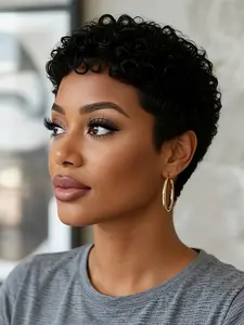Short Curly Pixie Cut Wigs with Bangs Human Hair for Women Human Hair Pixie Wig
