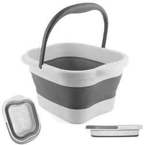 Collapsible Foot Soak Tub with Handle,4 Gallons/15L Multifunction Foldable Foot Bath Basin with Massage Acupoint,Plastic Foot Bucket for Soaking Feet,Grey