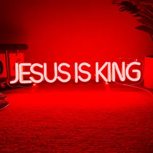 Jesus is King Neon Sign, Christian Neon Light USB Powered Dimmable LED, for Easter Church Religious Bible Verse Church God Christian Faith Based Sign Inspirational Christian Gifts(15.7*3.1 In)