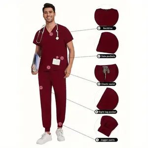 AllDay Comfort 2-Piece Scrubs Set Nursing Pet Grooming Dental Uniforms for Men Quick-Dry Fabric and Fade-Proof Colors Clothes Menswear
