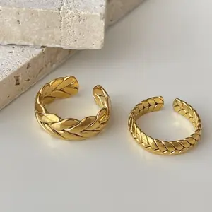 Heavy-duty texture, pastoral style, wheat ear element, new Chinese design, gold open ring