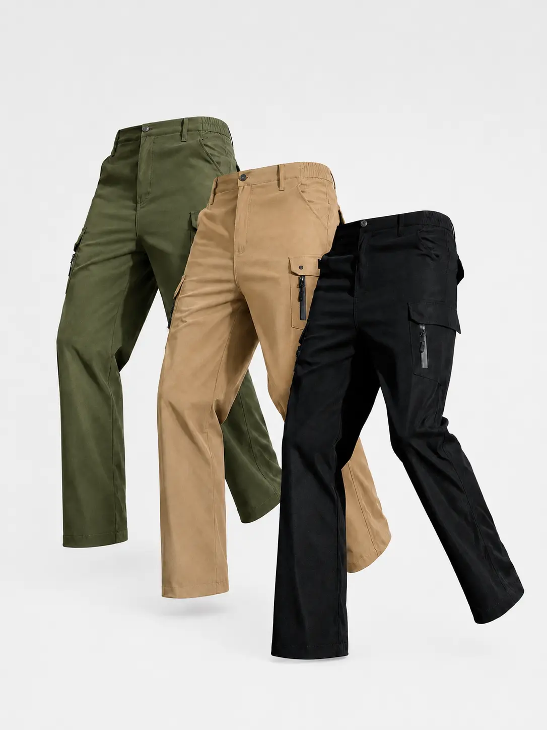 Men's H-Type Straight Leg Cargo Pants - 1/2/3 Pack, Partial Elastic Waist, Button Fly, Side Zipper Pockets, Durable Wear-Resistant Fabric, Athletic Basic Work Trousers for Outdoor Work Hiking, Casual, Outdoors, Solid, Straight Pants, Utility Pocket