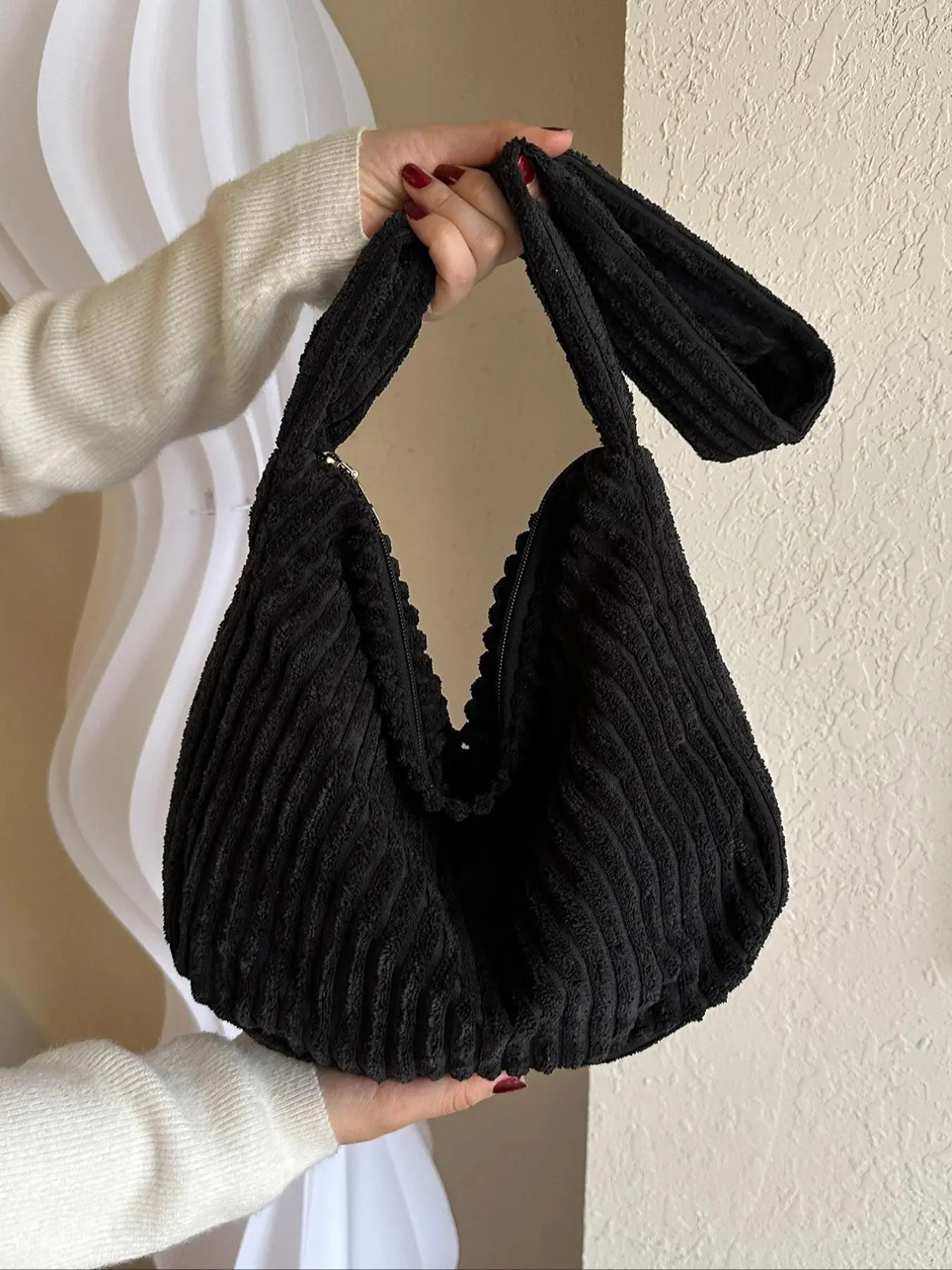 Women's Minimalist Elegant Shoulder Bag, Trendy Large Capacity Corduroy Bag, Fashionable Shoulder Bag & Crossbody Bag for Daily Use