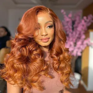 Hot Star 250% Density Double Drawn 13x6 Ginger Colored Loose Body Lace Front Wigs Human Hair Pre Plucked 6x5 HD Glueless Wigs Ready to Go For Women