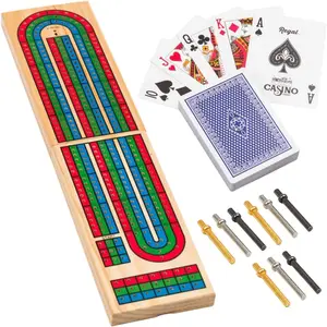 Cribbage Board Game Set w/Storage - Fun Table Game with Wooden Board for Adults & Kids - 9 Metal Pegs, Deck of Playing Cards & 2-4 Player Games - Ideal for Game Night, Travel (Ages 8+)