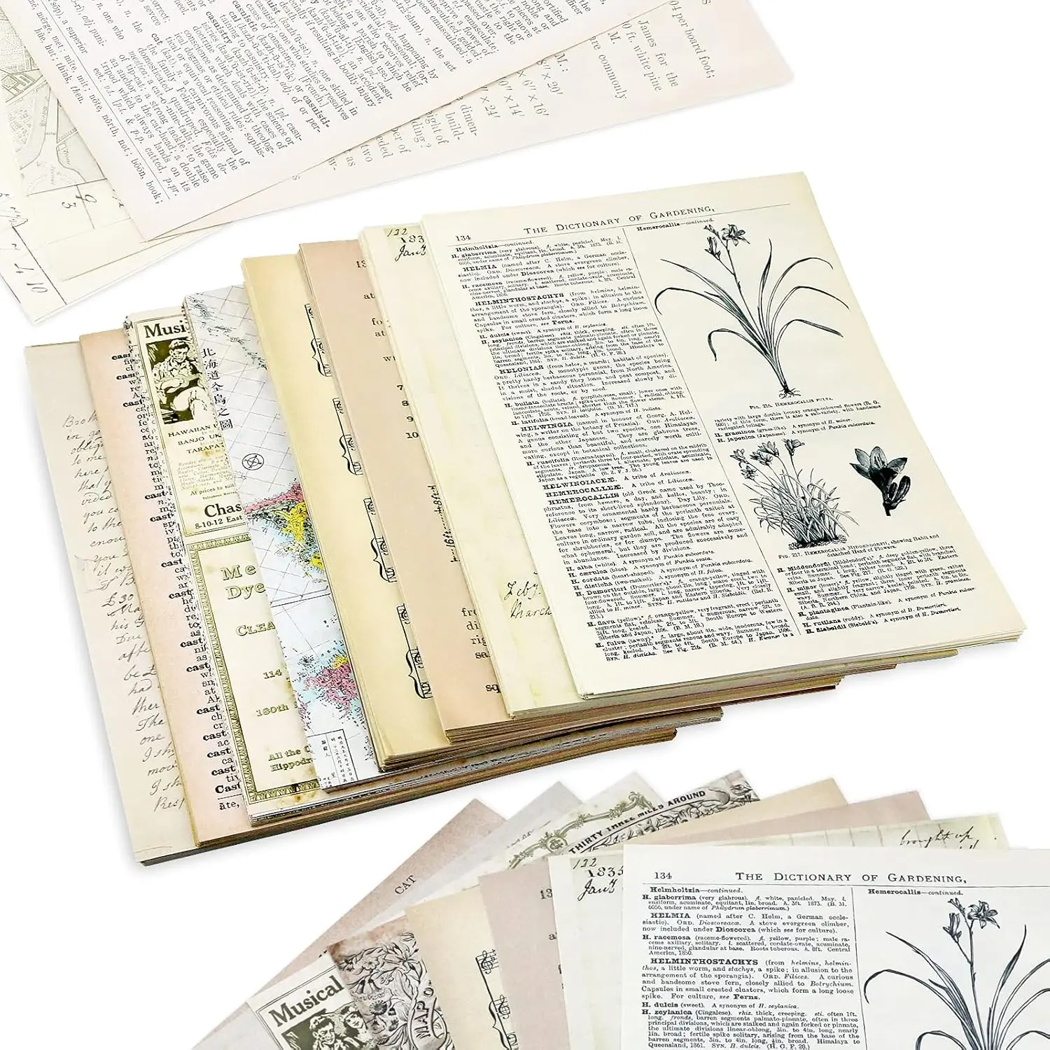 240PCS Vintage Handmade Junk Journal Pages Set - 5.51in x7.87in Scrapbook Paper (Mathematics Magazine, Newspaper, Sheet Music, Kraft Paper) for Greeting Card Making, Navigation DIY, Mother-Daughter-Grandmother Crafts, Mailing Envelopes