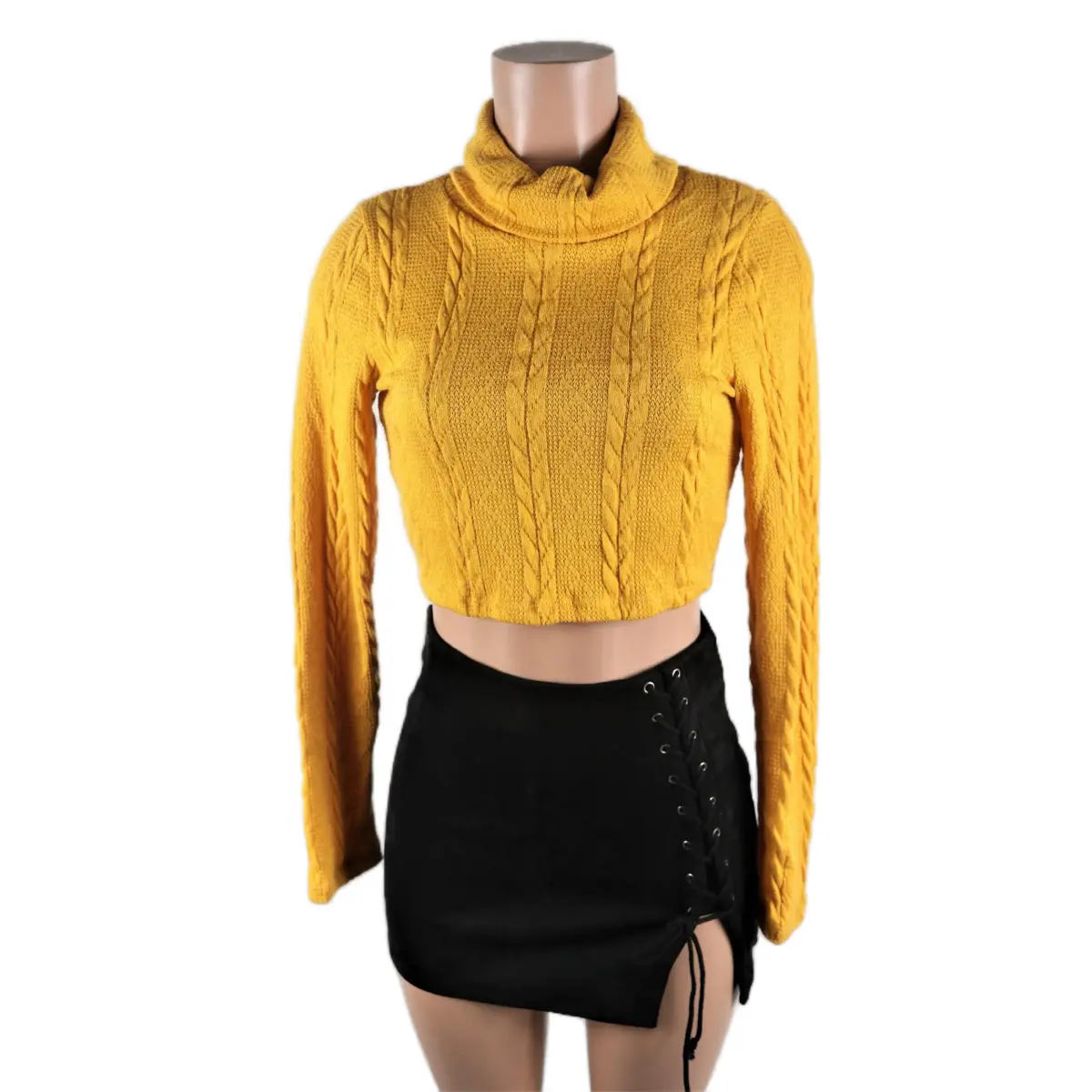 Mustard Turtleneck Top Long Sleeve Crop Knitwear