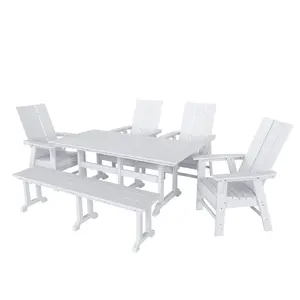 Ashore 6 Piece Outdoor Patio Dining Table and Armchair Dining Bench Set