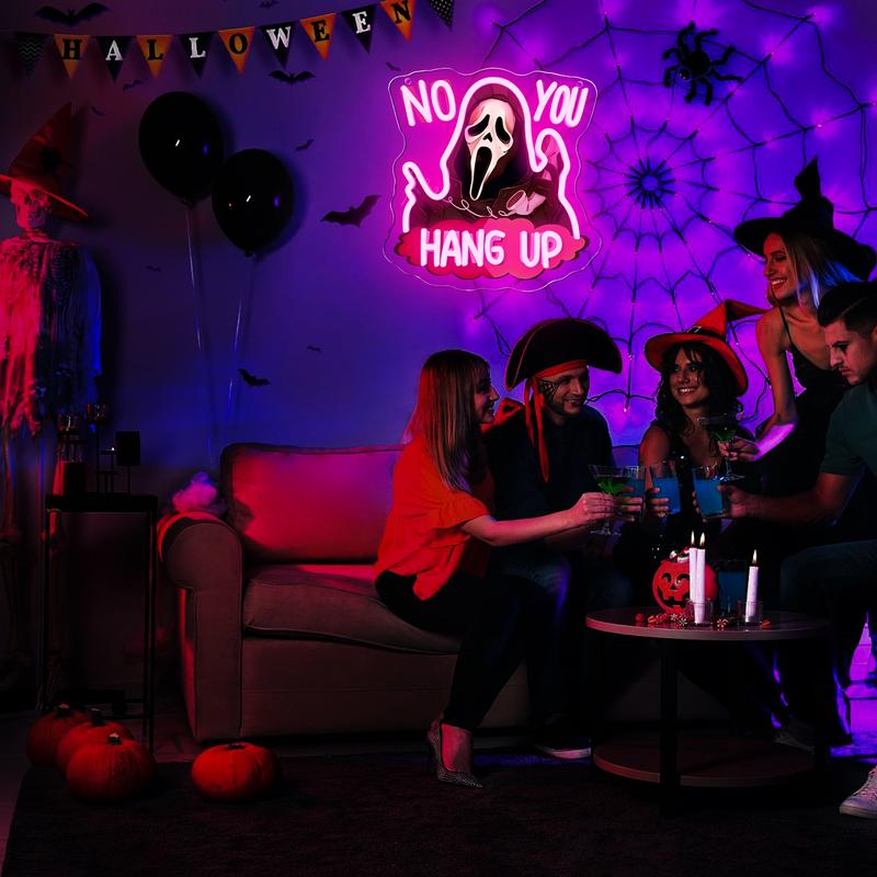 Ghostface No You Hang Up Spooky Halloween Neon Sign LED Wall Decor for Bars Man Caves Horror Party Game Rooms Window Lights