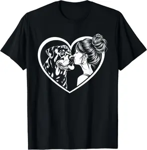 100% Cotton Rottweiler Mom Dog Art Rottie Valentine's Day Heart T-Shirt