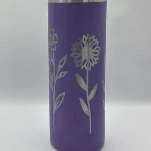Purple laser engraved full wrap floral 20 ounce tumbler, Valentine's gift, purple tumbler, Mother's gift, tumbler with straw, anniversary Portable Bottles Skinny Drinkware Lid Stainless Steel Flasks