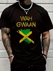 100% Cotton Wah Gwaan Jamaica Flag Jamaican Pride Reggae Vacation T-Shirt Women's Men's Graphic Tee Crew Neck summer vacation Tops