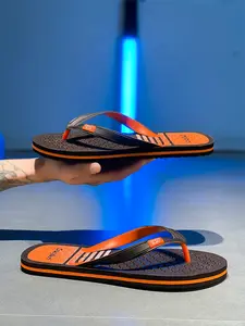 Men's Flip-Flops, Soft Comfortable Sandals, Indoor Bathroom Beach Shoes, Casual Textile Rubber Sole, Plain Style, Less Than Ankle Height