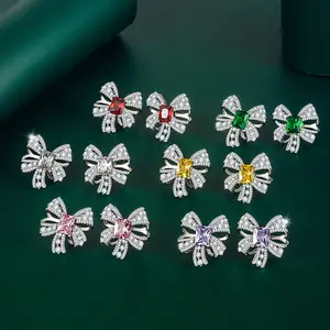 Light luxury full set bow stud earrings Feminine elegance bright super fairy earrings banquet wedding jewelry gifts for lovers