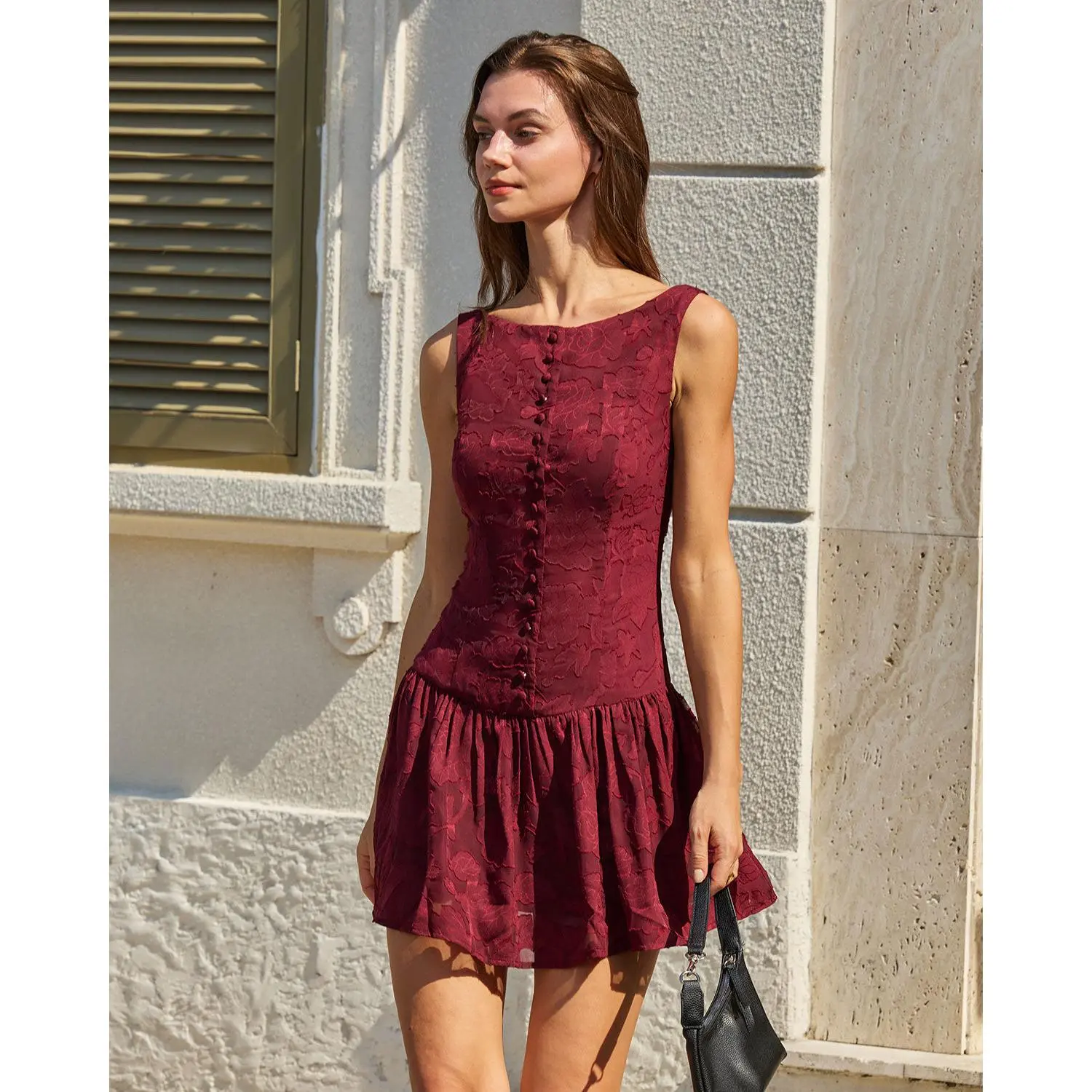 Rihoas Women's Chic Elegant Red Jacquard Waisted Sleeveless Boat Neck A-Line Mini Dress - Polyester Fabric, Zipper Closure - TikTok Shop Rihoas Women's Chic Elegant Red Jacquard Waisted Sleeveless Boat Neck A-Line Mini Dress - Polyester Fabric, Zipper Closure - TikTok Shop