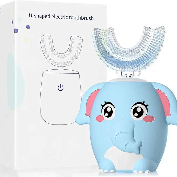 Children's Electric Toothbrush U-shaped Sonic Automatic Toothbrush, Six Cleaning Modes, Cartoon Elephant Design, Suitable for the Whole Mouth, Baby Toothbrush