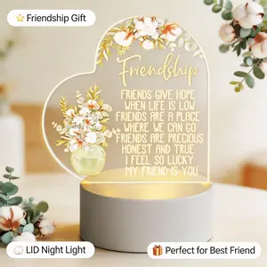 Friendship Gifts for Women and Friends - Engraved Night Light Gift for Best Friend, BFF, Bestie, Friends Female, Girls, Unique Gift for Birthday, Mother's Day, Christmas