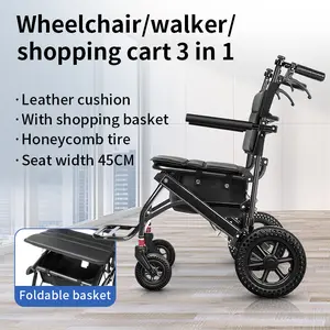 Carbon Fiber Ultra-Lightweight Nihhcune Manual Wheelchair Walkers Foldable Portable Trolley with Handbrake, Seat Belt and Storage Bag On-Board Aircraft Suitable for Adults, Seniors and Children