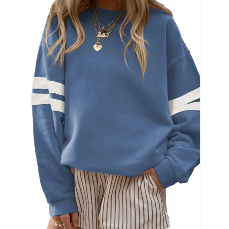 Women's Fall Winter Casual Loose-fit Sweatshirt, Long Sleeve Striped Design, Comfortable Oversized Drop Shoulder Top, Womenswear Hoodie Pullover