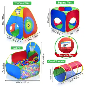 5pc Kids' Play Tents & Tunnels - Ball Pit for Toddlers, Basketball Hoop, Crawling Tubes, Pop-Up Playhouses, Baby Obstacle Course for Indoor or Outdoor Use camping gear play tent camping essentials camping accessories