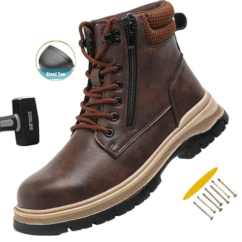 New Safety Boots Men Work Indestructible Shoes Sneakers Steel Toe Protective Boots Anti-smash Anti-puncture Work Sneakers Water resistant Slip Resistant Roofing Shoes wear resistant