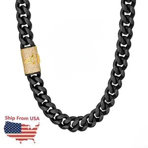 Miami Cuban Chain Letter Chunky Men's Black Cuban Chain Necklace Fashion Model Hip Hop Punk Style Chain Necklace for Party Daily Decoration Fashion Versatile Stainless Steel Gift Rap Fashion