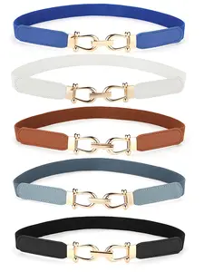 Buckle Women's Stretchy Waist Belt, Vintage Elastic Adjustable Slimming Belt for Dresses & Shirts, All Season Casual Wear