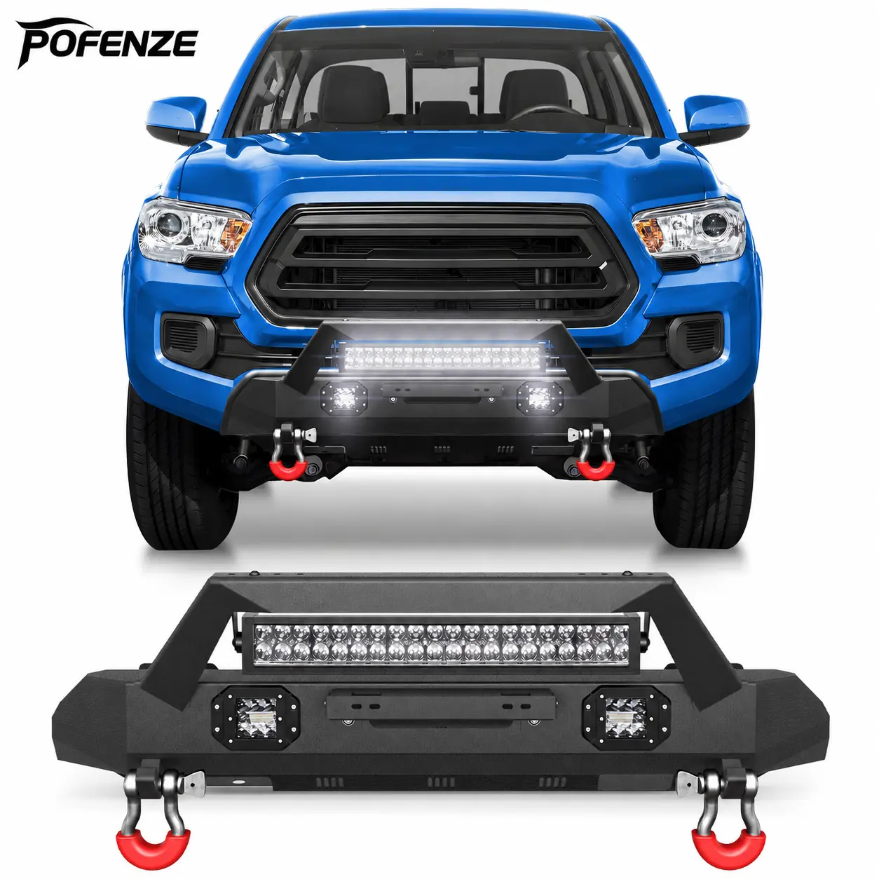POFENZE-Mestan Front Bumper - Heavy-Duty Steel Car ExteriorAccessory for 2016-2023 3rd Gen Tacoma Pickup Truck,144W LED, 2x 18W LED, Bright Illumination, Impact Guard,Perfect Fit, Easy Installation