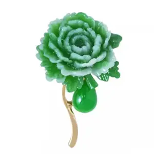 LisiZen Green Peony Flower Brooch Women – Oriental Vintage Style Luxury Pin, Elegant Chic Anti-Exposure Decoration, Unique Outfit Accessory DZXZ0590