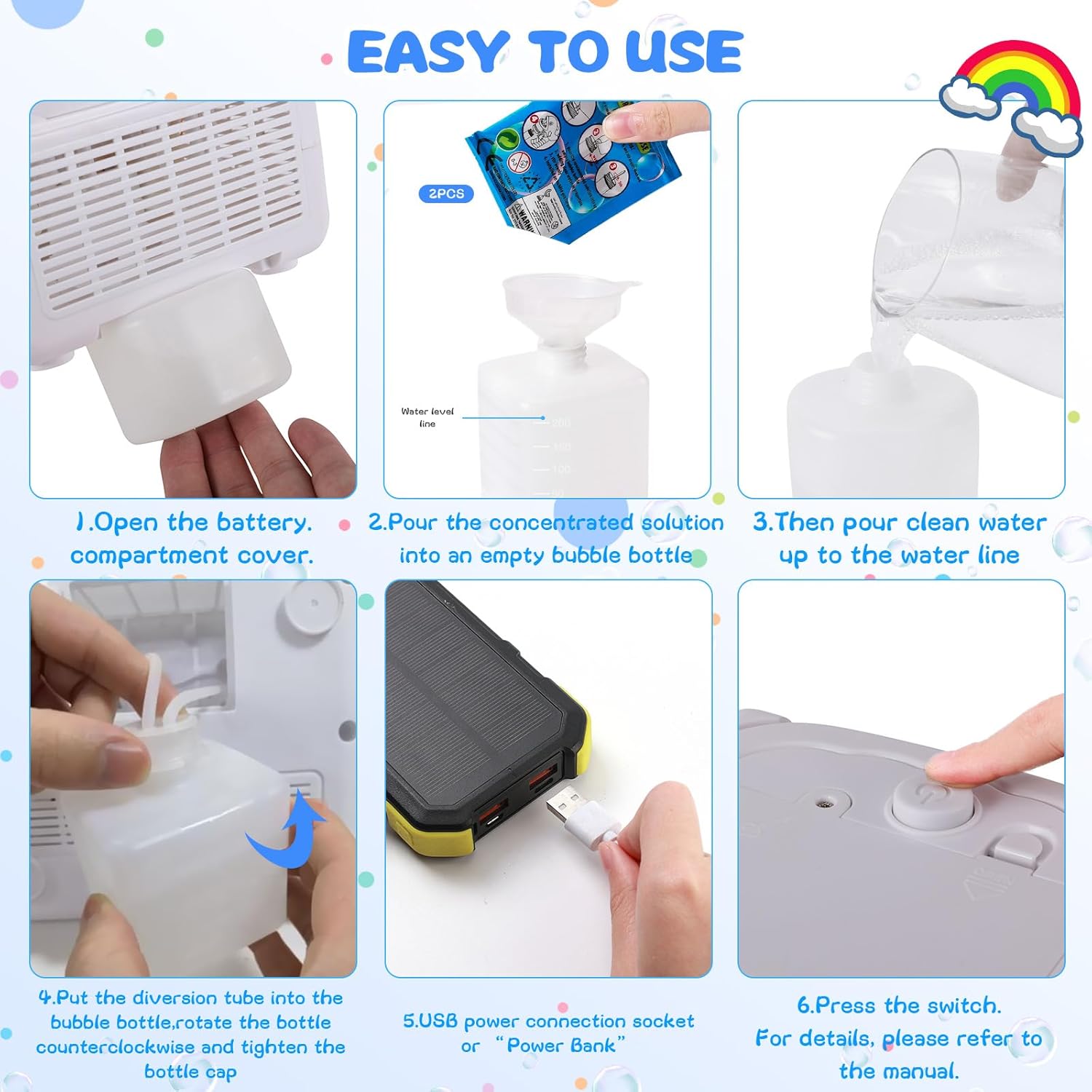 Dual Motor Bubble Machine, 20000+ Bubbles Per Minute, USB-C & Battery Powered, Leak-Proof Portable Bubble Maker for Party Wedding Pool Outdoor