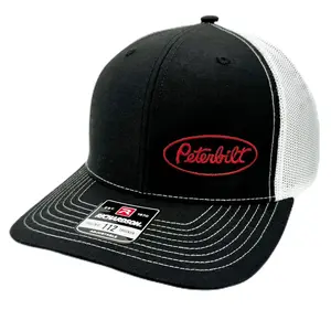 Richardson 112 Peterbilt Trucker Hat, Black White Embroidered Snapback Cap for Men, Retro Mesh Trucking Hat, Lightweight Breathable Workwear Style 2026