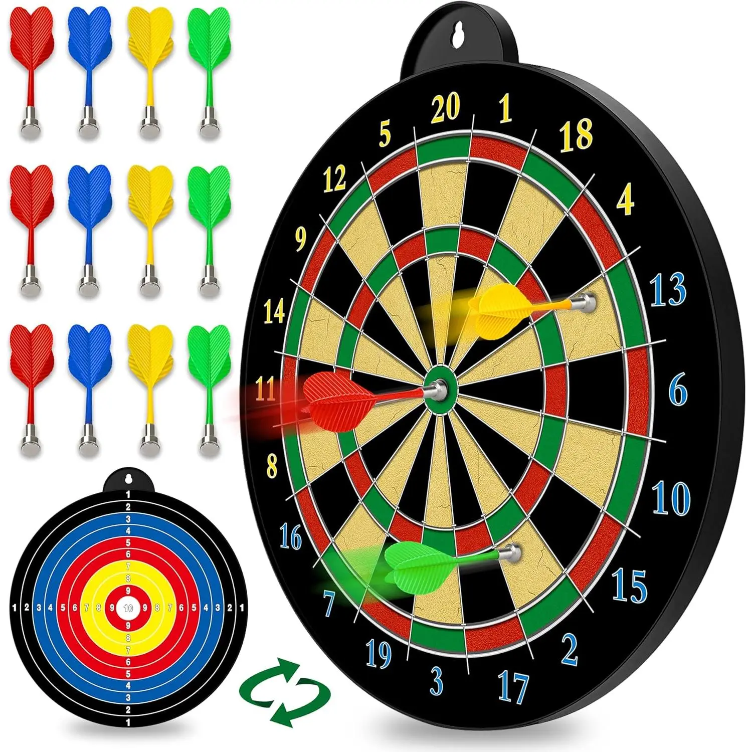 13-Inch Magnetic Dartboard with 12 Darts - Standard Size Dual Games Sports & Outdoor Leisure Equipment - Dorm, Office, Backyard Game with Points Tracking - Gifts for 5-12 Years Olds, Adults