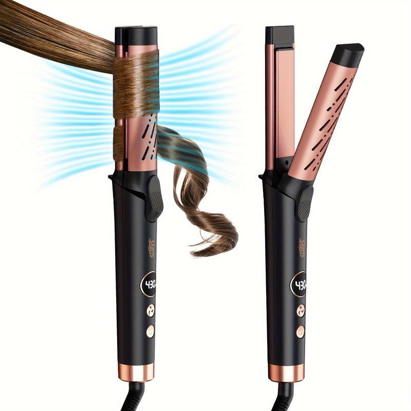 Airflow Styler Curling Iron - Ceramic Flat Iron Hair Straightener and Curler 2 in 1, Professional Curing Wand with 360° Ionic Cool Air, 5 Adjustable Temps & Dual Voltage for Long Short Hair