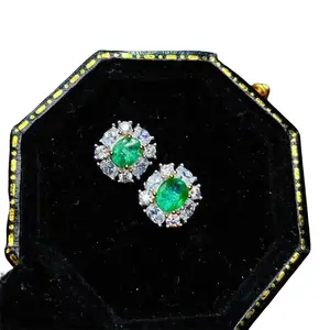 Natural Emerald Cluster Stud Earrings 4x5mm 925 Sterling Silver