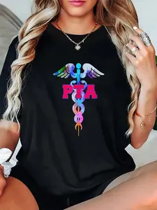 100% Cotton Unisex PTA Physical Therapist Assistant Caduceus T-Shirt Novelty Round Neck Short Sleeve T-Shirt Women'S Men Graphic Tee