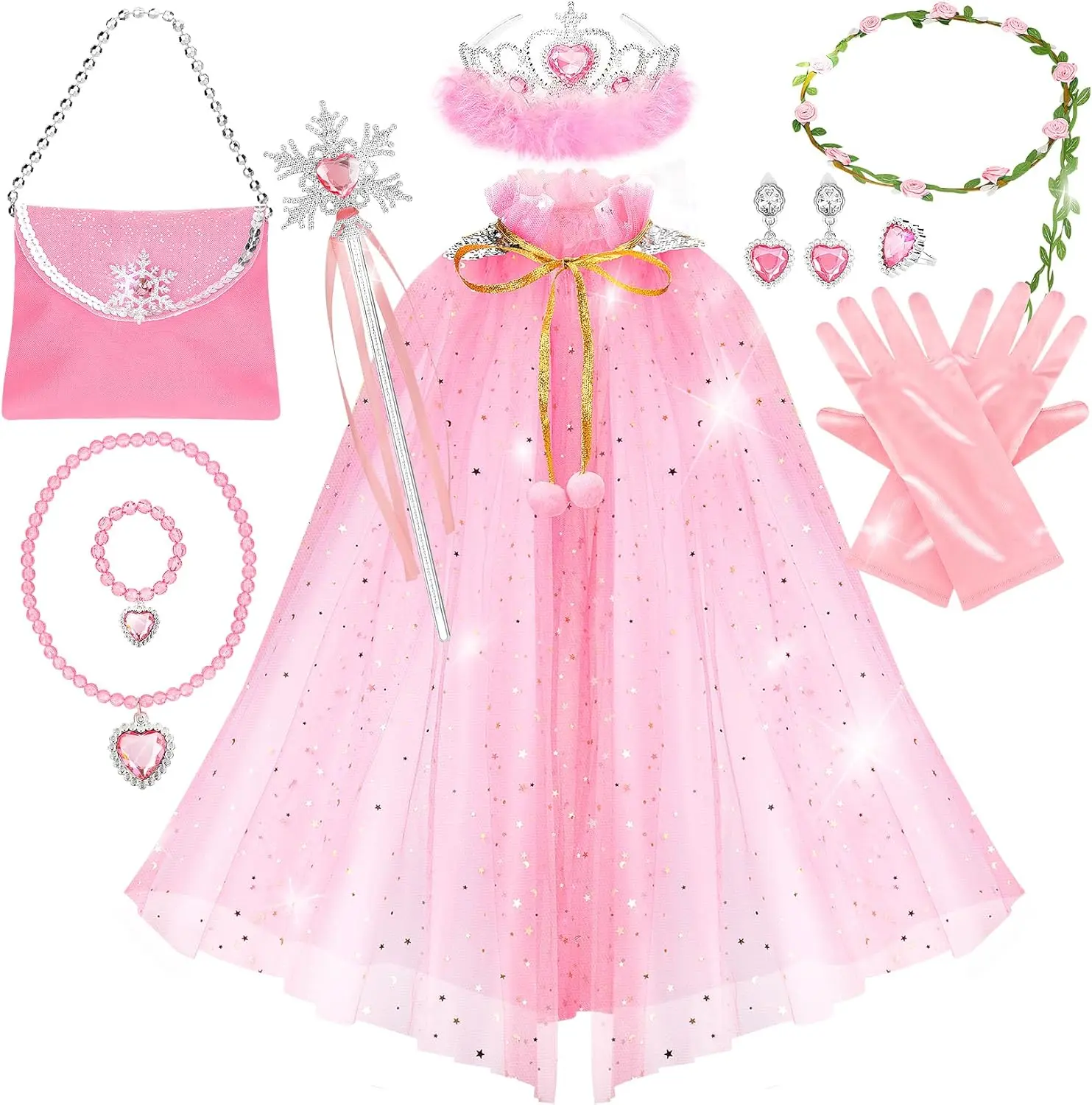 12Pcs Princess Cape Set, Princess Dress up Clothes for Little Girl, Princess Dresses for Girl 3-8 Years Birthday Gift