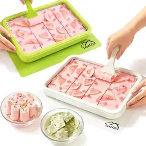 2 Pack Rolled Ice Cream Maker DIY Instant Cold Plate Set 304 Stainless Steel Kit with 4 Scrapers 2 Lids Large Frozen Yogurt Pan