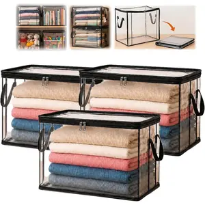 Extra Large Clear PVC Storage Bags, Heavy Duty Thick Plastic Organizer with Zipper & Handles, Foldable Storage Containers for Clothes Blankets Toys, Ideal for Moving & Closet Organization
